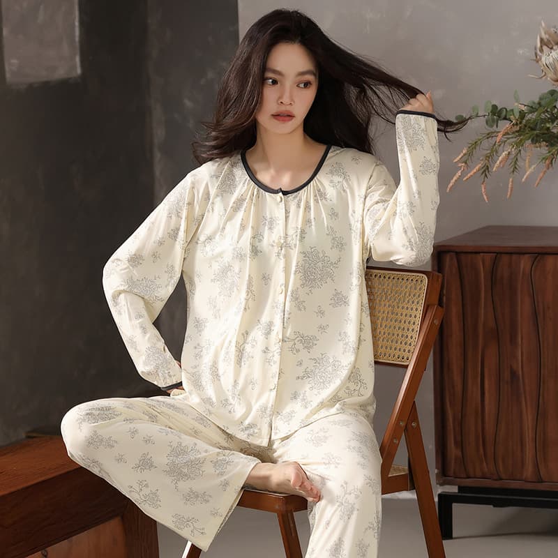Pajamas for women in autumn and winter elastic cotton long-sleeved casual high-end large size loose autumn and winter home clothes women's suits