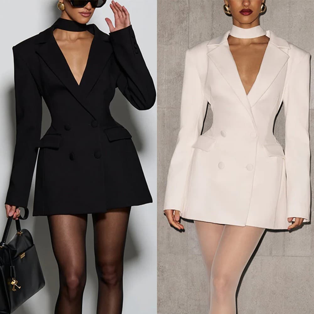 Independent Site Amazon European and American Women's Fashion Cross-Border Suit Cardigan Solid Color Long-Sleeve Lapel Elegant Slim-Fit Jacket 8201