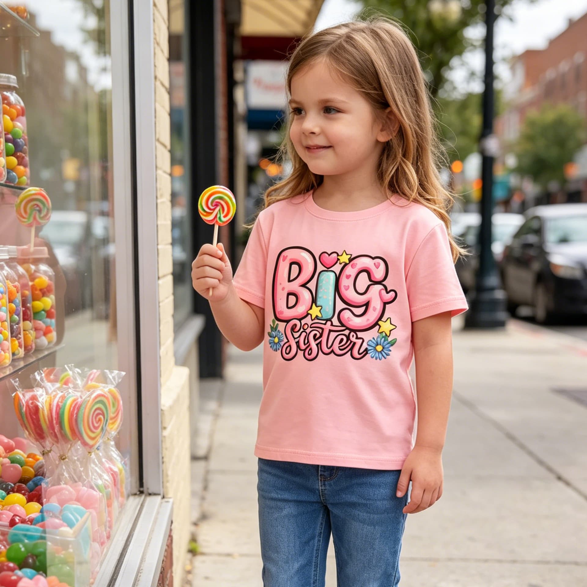 Cross-border Girls' "BIG SIS" Printed T-Shirt Summer Milk Silk Round Neck Short Sleeve European and American Style Casual Children's Clothing