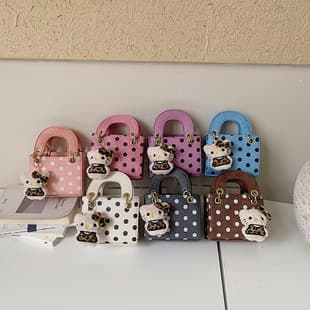 Fashionable Polka Dot Kids Handbag Cute Leopard Print Cat Pendant Girls Crossbody Bag Baby Outfit Accessory Bag Trendy