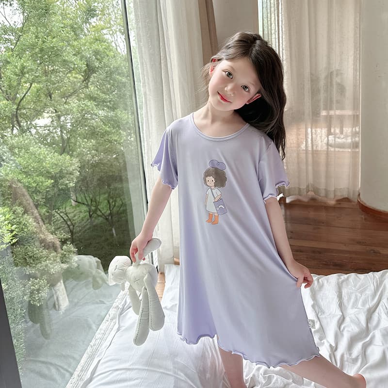 Summer Girls Dress, Short Sleeve Homewear, Lightweight and Cool Girls Nightgown, Korean Style Pajamas for Girls