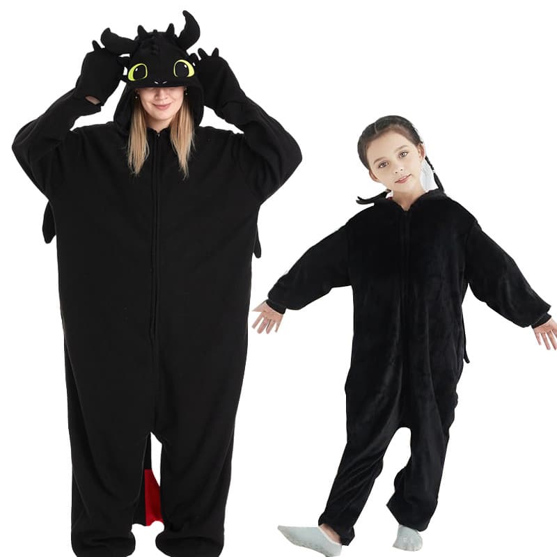 Children's Black Dragon Sleepwear Cartoon Animation Adult White Dragon Dragon Taming and Minions Halloween Performance Kigurumi