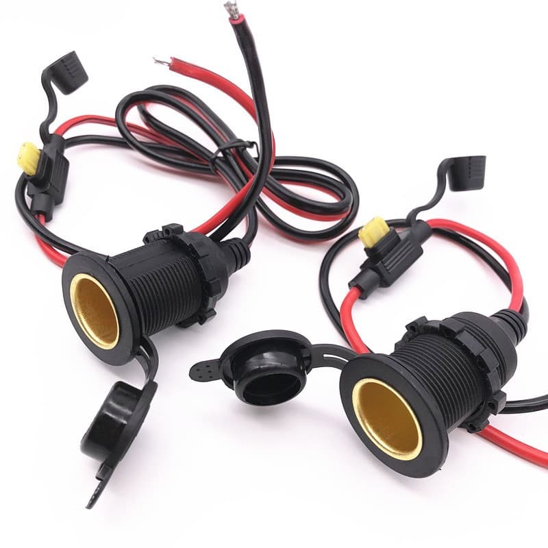 12V/24V High-Power Waterproof Threaded Fixed Pure Copper Car/Motorcycle Cigarette Lighter Socket with Test Wire
