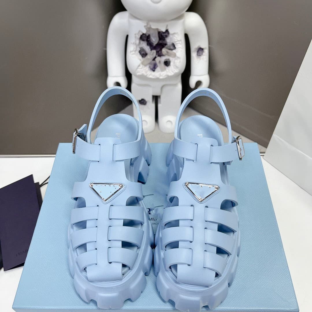 24 summer platform thick sole triangle logo rubber woven sandals gear thick heel round toe increased Roman toe women's shoes