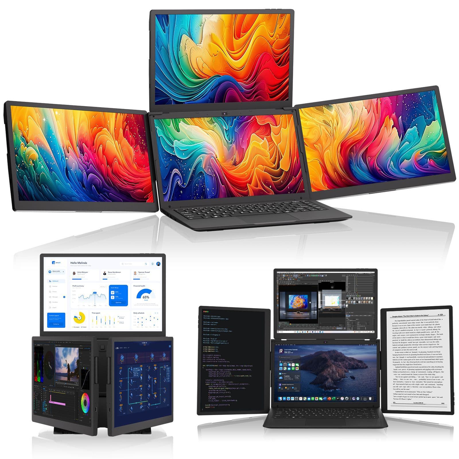 Ultra-thin Portable Triple Screen Display for Office, Stock Trading, Laptop Second Screen 15.6-Inch Expansion Digital Computer LCD Display