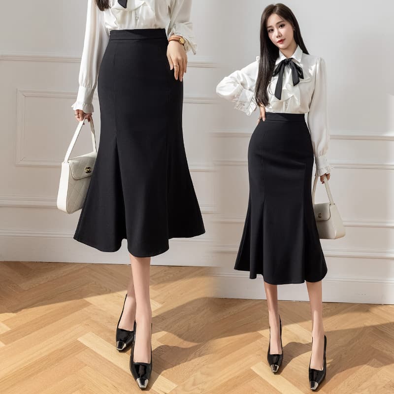 Real Shot Korean Style Mid-Long Fishtail Skirt 2026 Spring New High-Waist Elegant Bodycon Skirt High-Waist Half Skirt Women