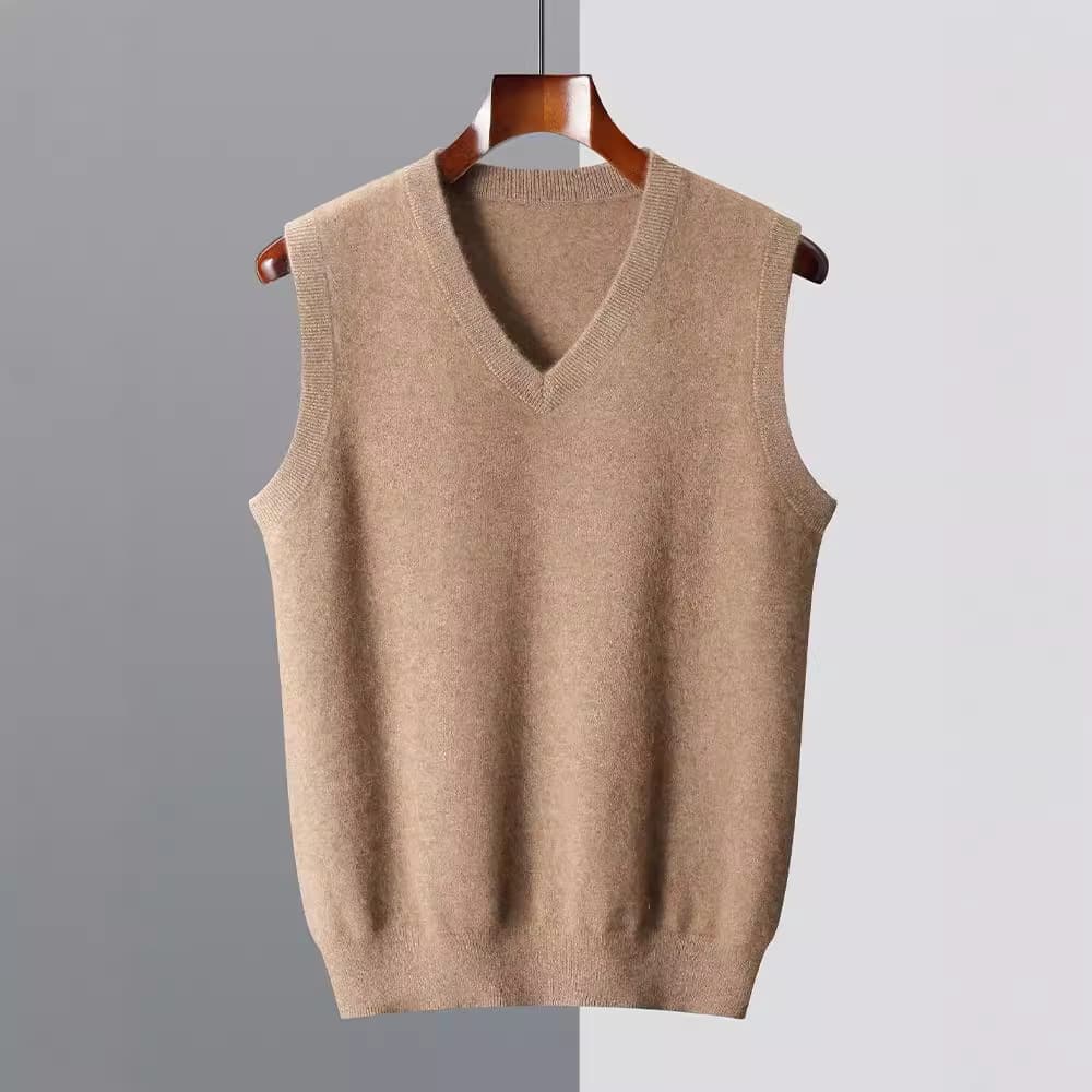 Autumn/Winter New Men's Wool Vest Fashionable Casual Mid-Age V-Neck Knitted Sweater Top Sleeveless Pullover