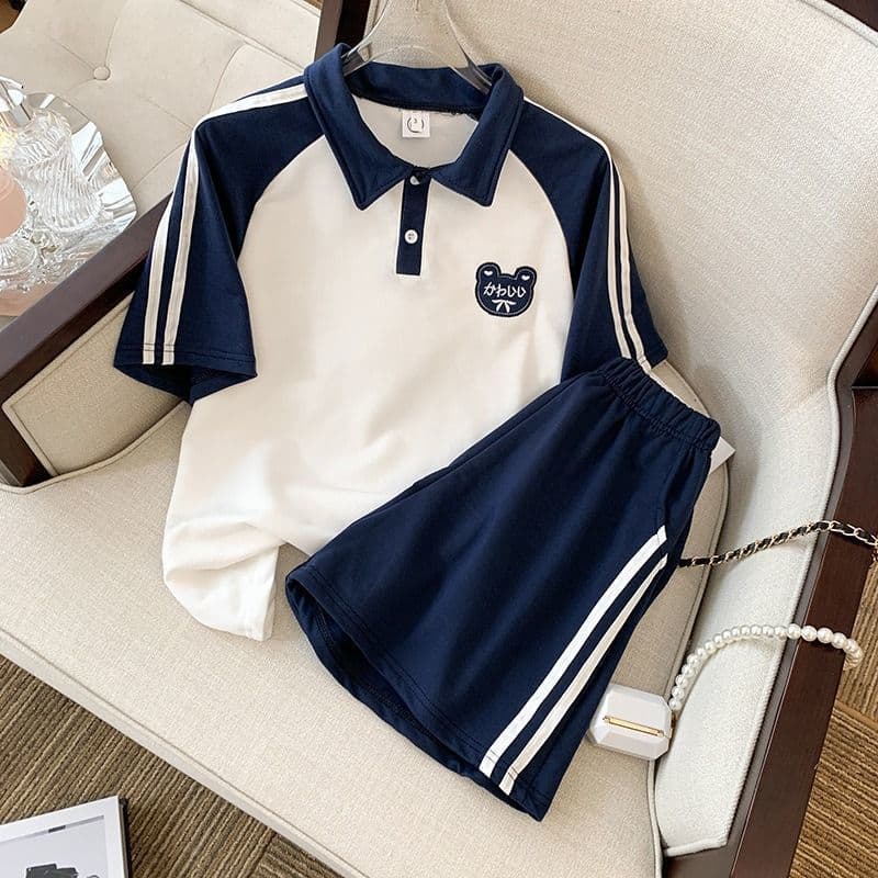 Trendy Casual Sportswear Set Women Summer Youth Japanese School Style Loose Polo Shirt Short Sleeve Shorts Two-Piece Set