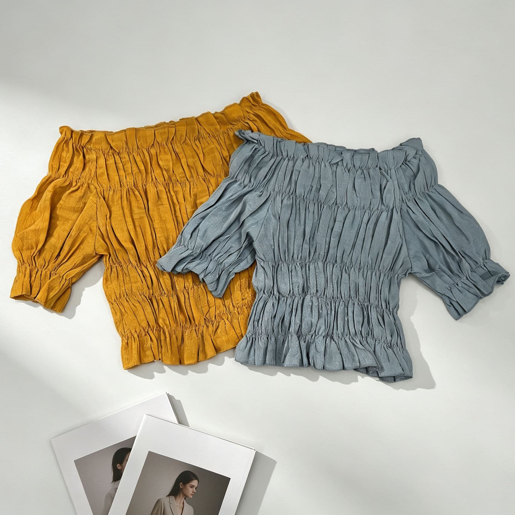 Retro one-shoulder pleated short top summer new style waist slimming versatile casual solid color short-sleeved top for women