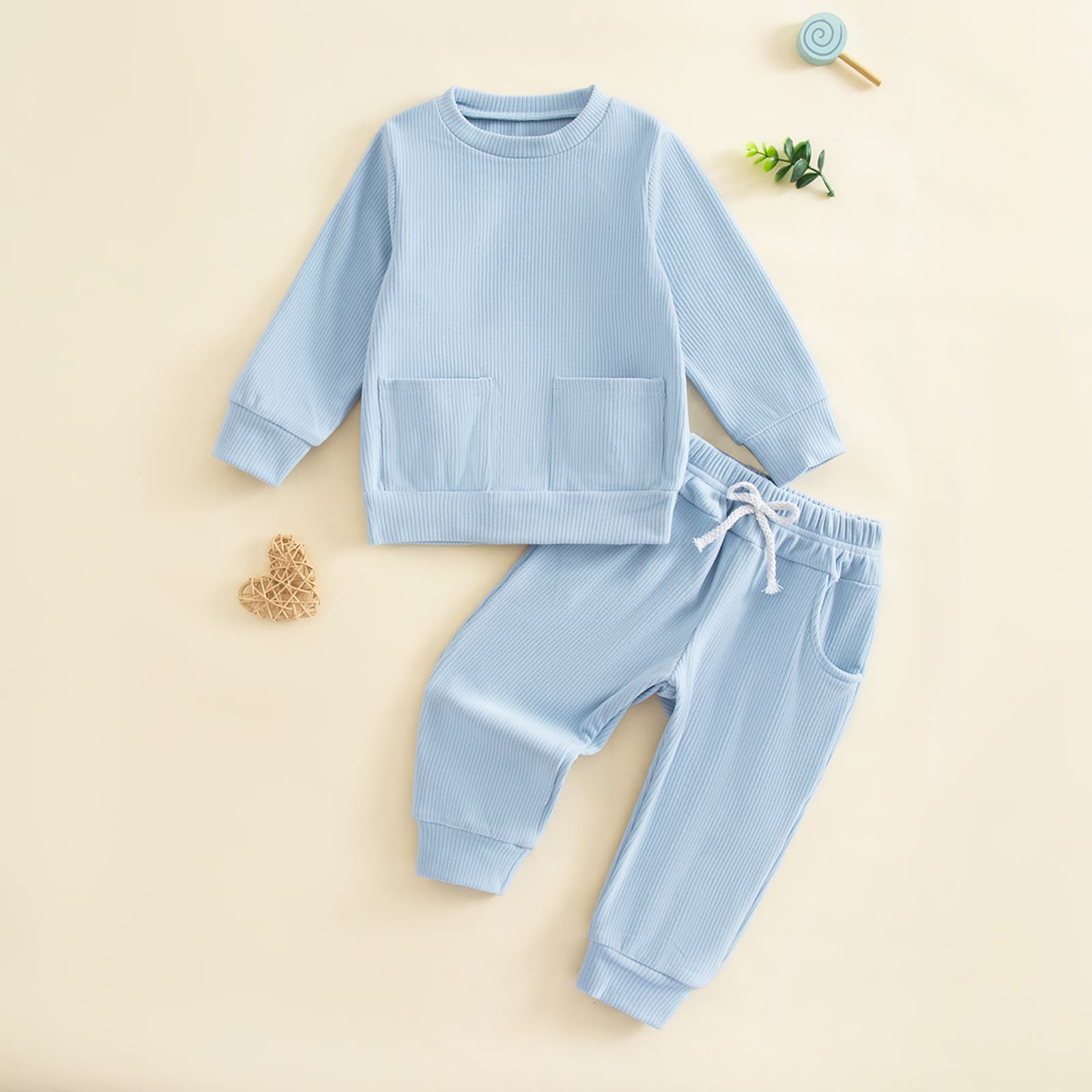 Cross-border Amazon spring and autumn new boys' solid color German velvet pit strip long-sleeved sweatshirt and trousers girls' suit bottoming shirt
