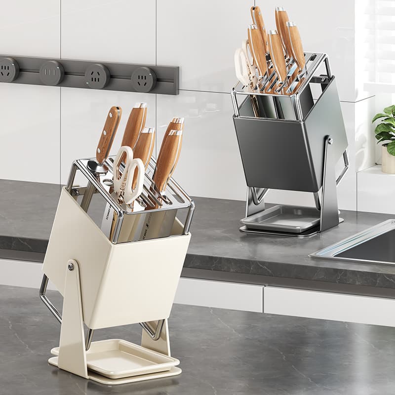 Thickened Stainless Steel Kitchen Knife Holder, Knife Rack Storage Shelf, Household Draining Countertop Knife Stand Organizer