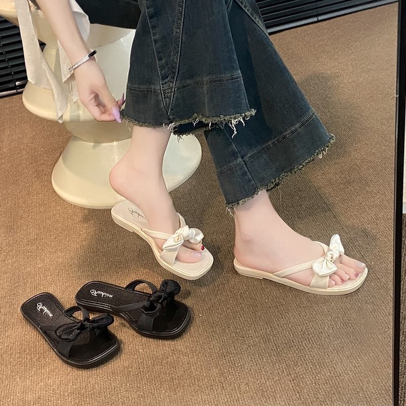 Bow cross flip-flops new style skirt versatile outer wear sandals women summer soft-soled cute flat shoes women