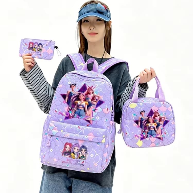 KPop Cross-Border New Girl Group Merch Double Shoulder Backpack Large Capacity Student Backpack Lunch Bag Pencil Case 3-Piece Set for Men