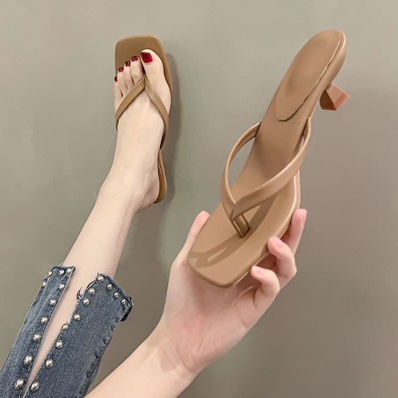French Style Square-Toe Sandals Chic Casual High Heel Slippers for Women Stunning with Dresses Summer New Arrival