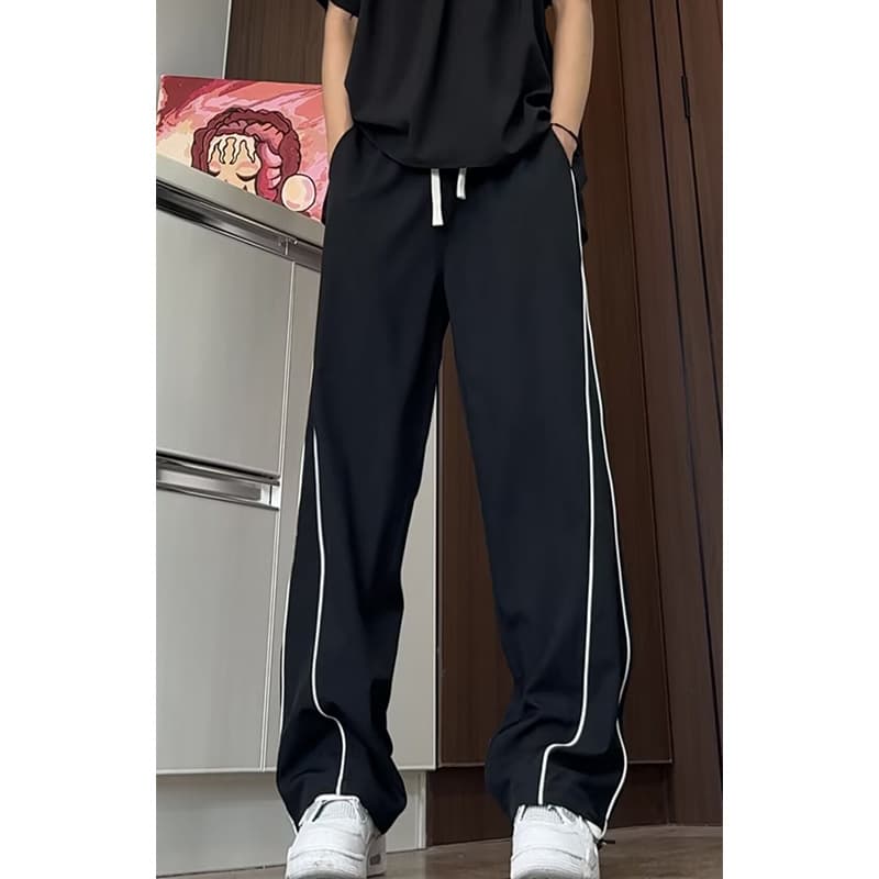 Ice Silk Men's Summer Cooling Casual Pants with Draped Fit, Loose Wide-Leg Quick-Dry Striped Pants