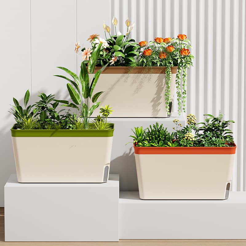 Japanese-Style Green Plant Gardening Lazy Multi-Hole Self-Watering Flower Pot Plastic Automatic Water-Absorbing Flower Pot Office Desktop Green Radish Plant