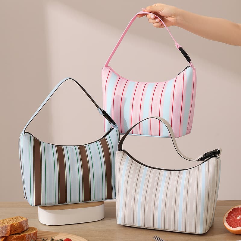 Runhui New Fashion Oxford Cloth Lunch Bag Office Worker Handheld Lunch Box Bag California Curved Handle Lunch Bag Cooler Bag