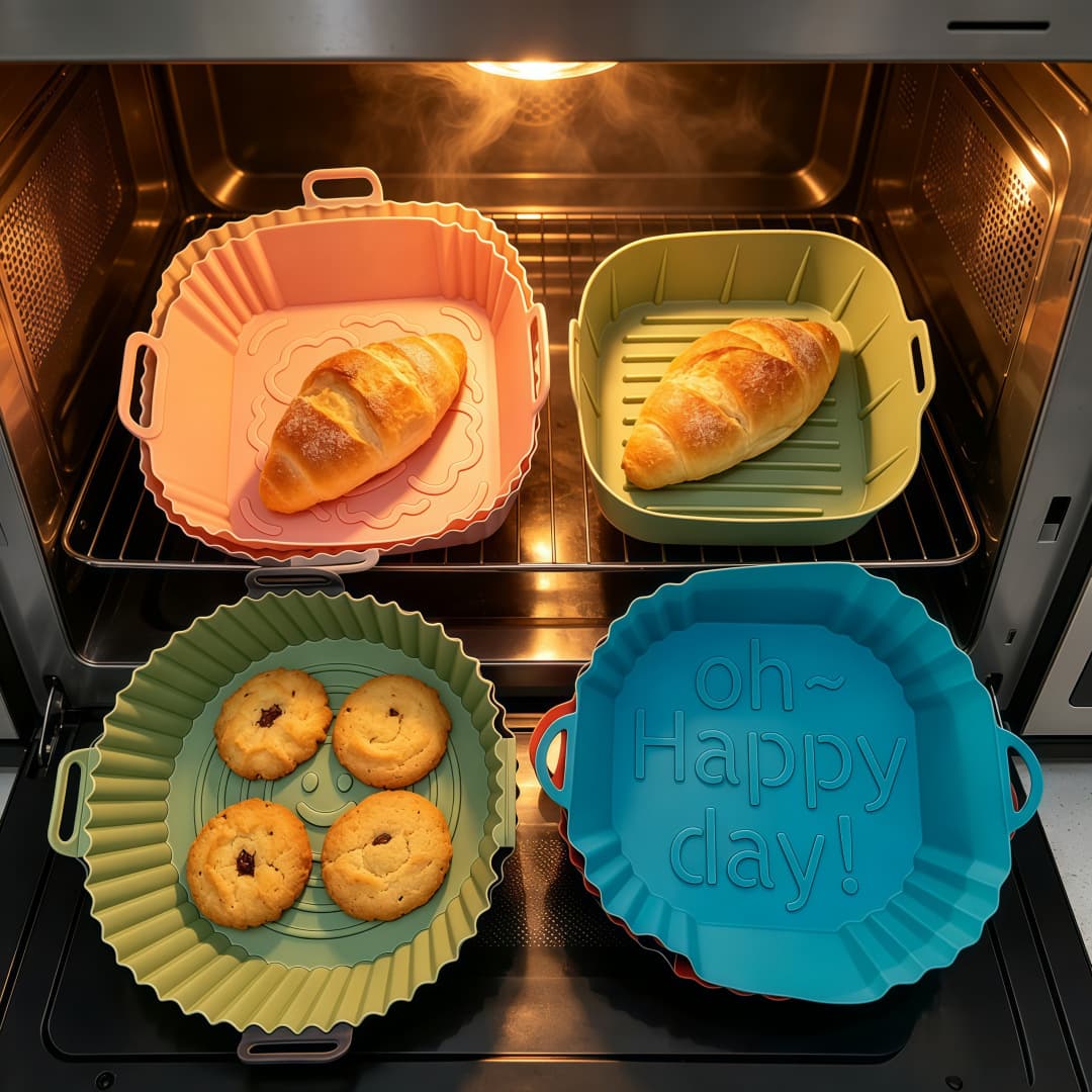 Silicone Baking Pan, High Temperature Resistant, Foldable, Oven Pizza Tray, Air Fryer Baking Pan, Anti-Scald Heat Insulation Pad