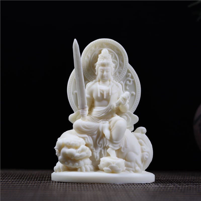 Tagua Nut Carved Nanhai Zizai Ruyi Guanyin, Manjushri, Samantabhadra Bodhisattva Buddha Car Ornament Office Desk Craft Figurine