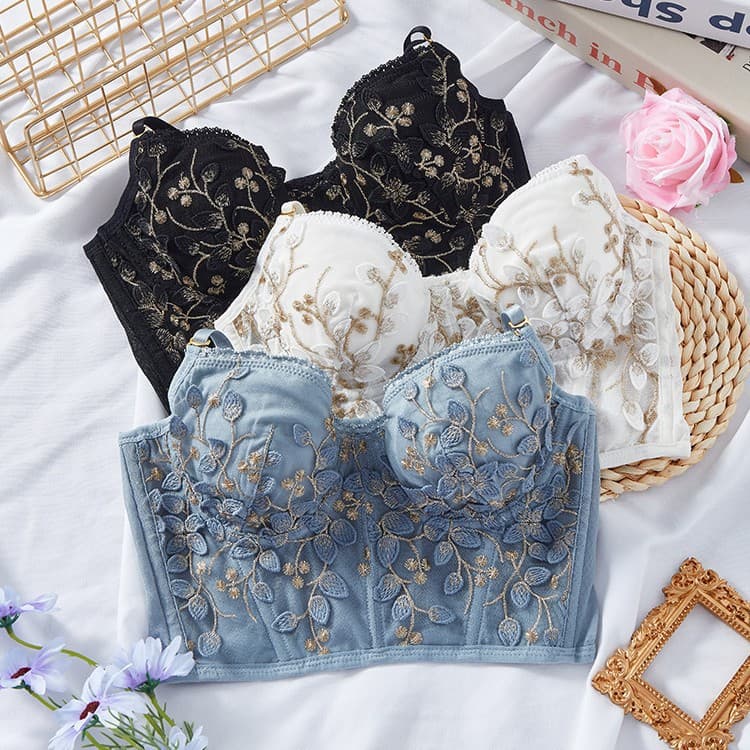 Afternoon Art Gallery French Lingerie for Women Small Chest Push-Up Waist-Slimming Anti-Sagging Shaping Lace Personality Bra