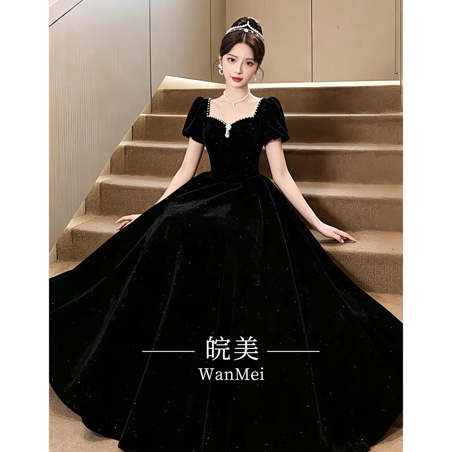 Black Plus-Size Evening Dress for Women, Long Style, 2026 New High-End Model for Students' Art Exams, Adult Ceremonies, and Piano Performances