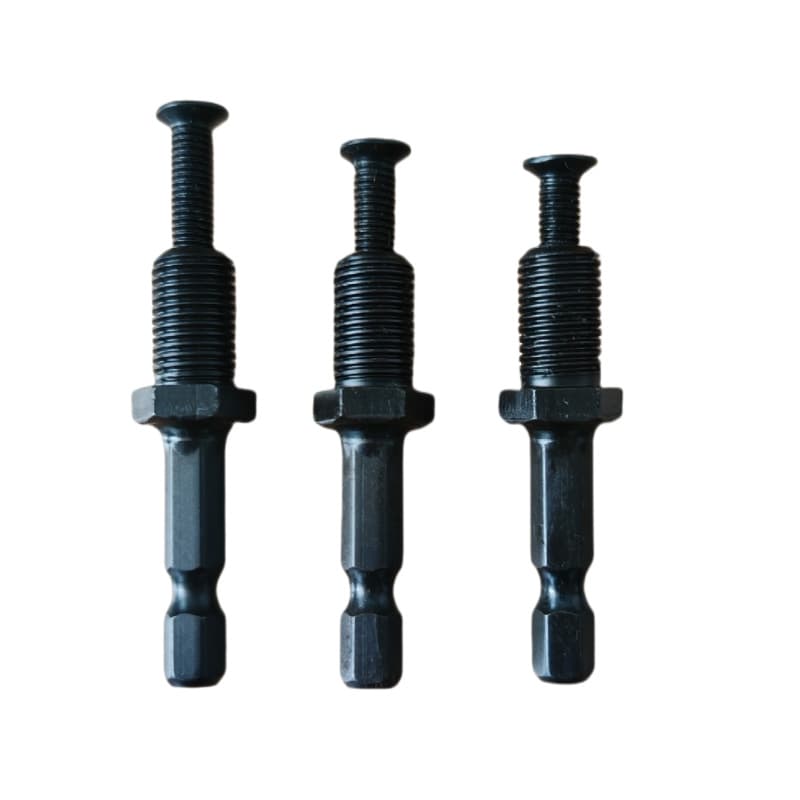 Supply of hexagonal shank extension rods for hammer drills, 1/4" black household nail drivers and nail pressers.