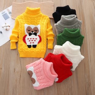 Drop Shipping Children's Sweater Autumn/Winter Medium Long Sleeve Cartoon High Neck Knit Pullover for Boys and Girls Export Base Layer