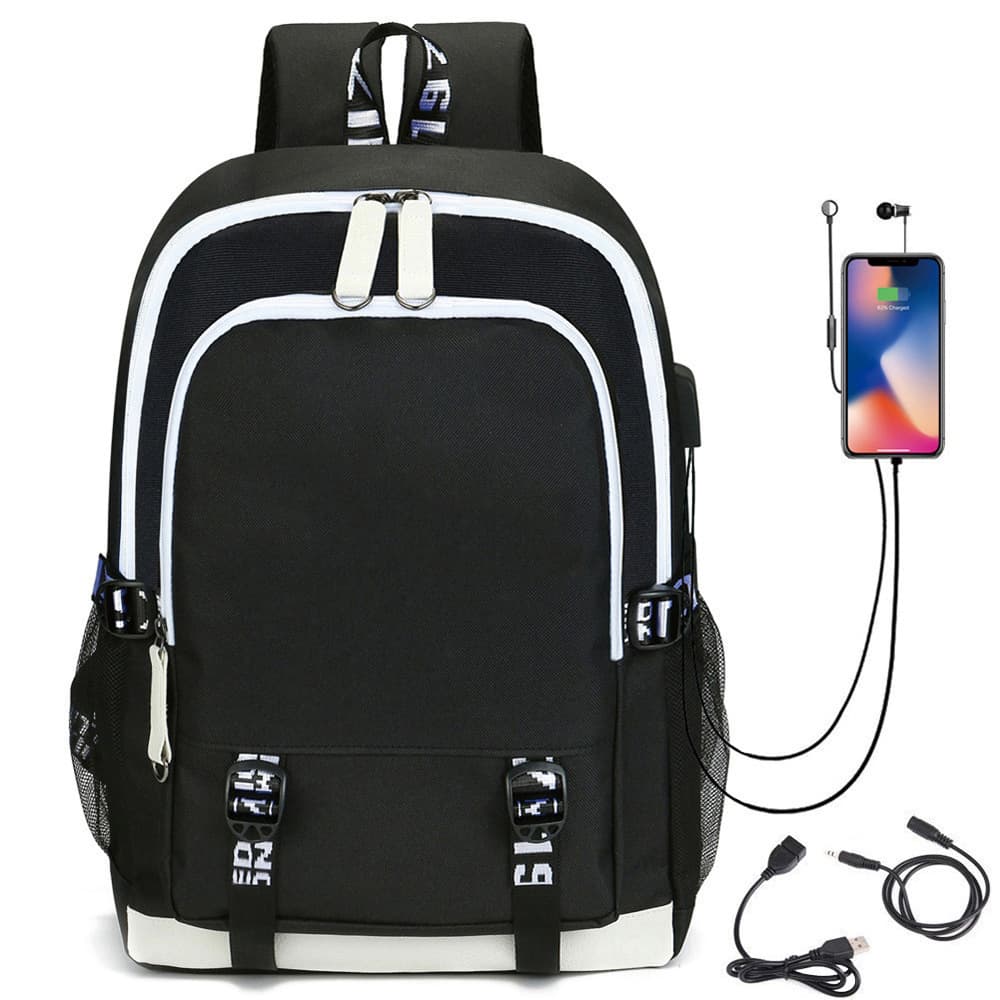 One-piece sent pictures to make backpack USB charging school bag men's and women's backpack student school bag ready stock