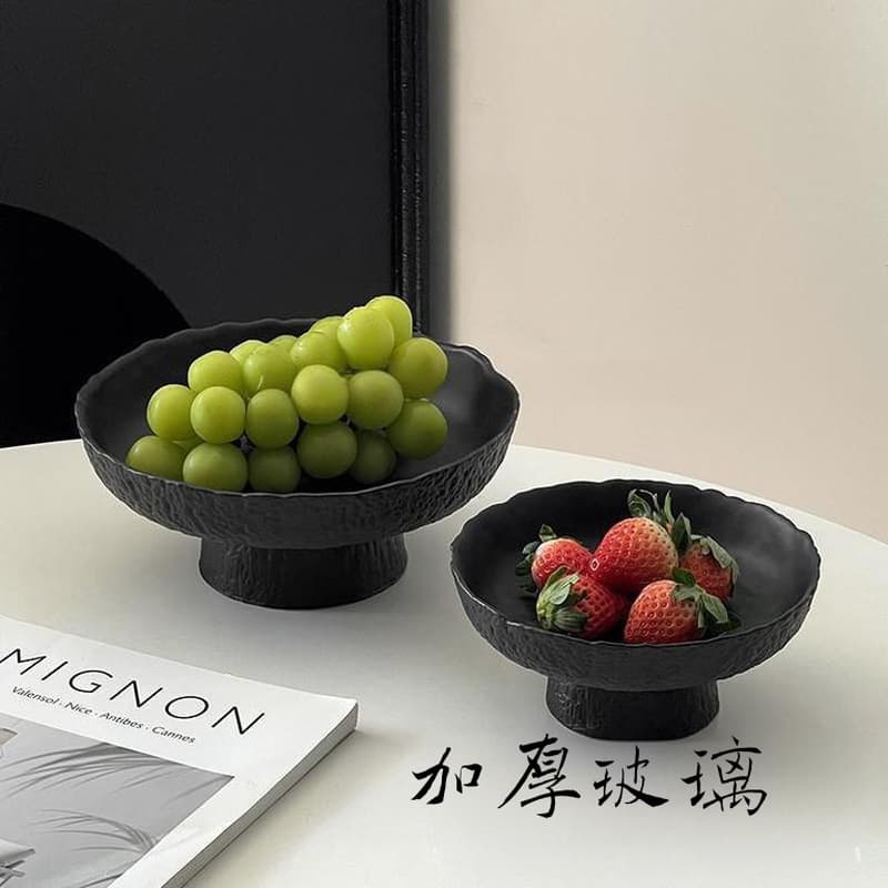 Minimalist Frosted Glass Strawberry Bowl Round High-Foot Fruit Plate Elegant Front Desk Fruit and Vegetable Display for Office Reception