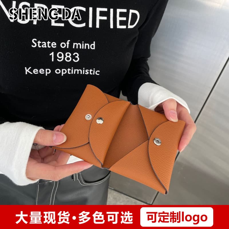 Large-Capacity Foldable Coin Purse for Women, High-End Korean Palm Print Card Holder, Genuine Leather Niche Coin Purse