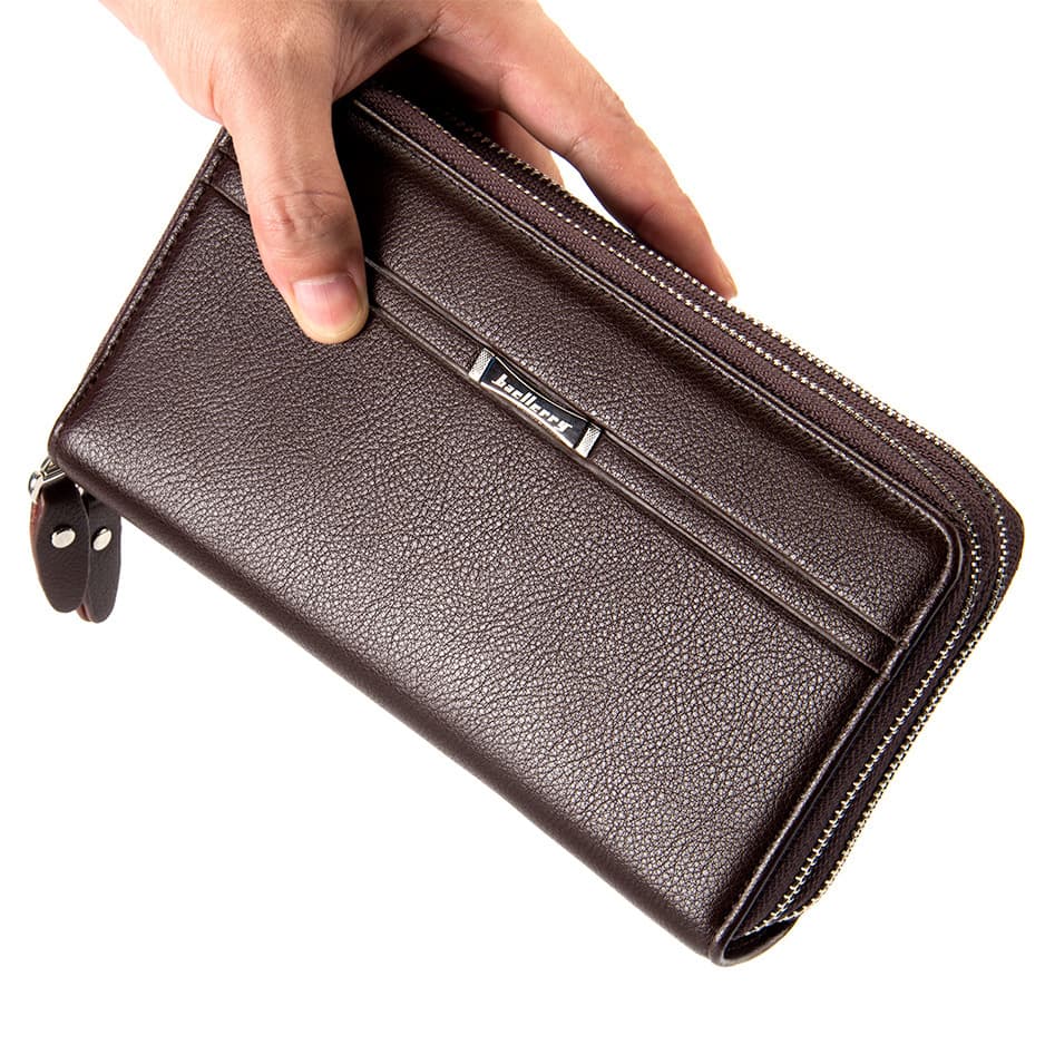 Large Capacity Long Men's Wallet Double Zipper Multi-Card Mobile Phone Clutch Bag Business Commuting PU Leather Wallet