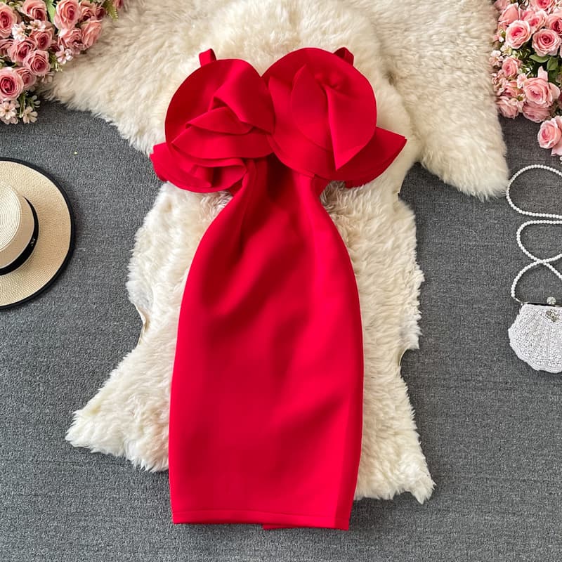 French-style Elegant Little Dress Slim Luxury Banquet Party Ruffled Off-Shoulder Bodycon Dress