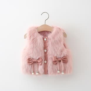 2025 Winter New Two-Bow Fur Knit Vest, Girls' Korean Style Cute Fur Vest