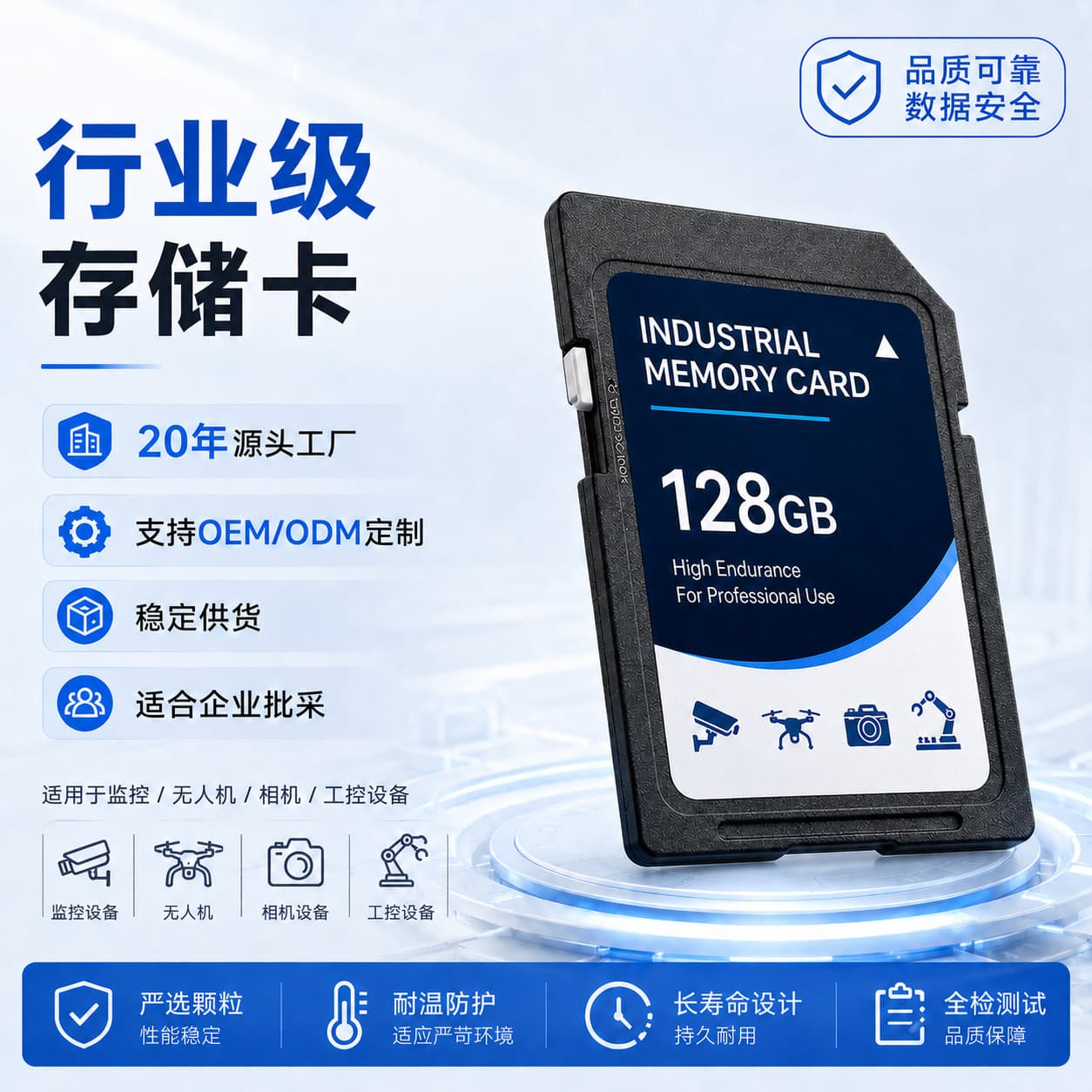 Industrial Grade Full Size Memory Card 32G 64G 128G 256G for Surveillance Camera Industrial Control Equipment Factory Wholesale