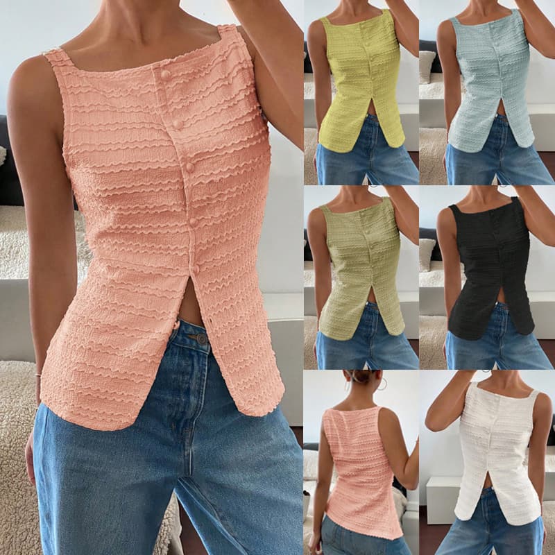 2026 Cross-border EU/US Amazon Fashion Single-Breasted Round Neck Sleeveless Slim Fit Vest Solid Color Women's Top
