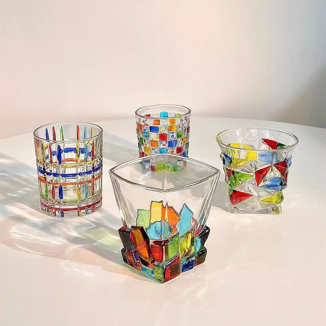 Italian Creative Painted Woven Crystal Glass Water Cup Retro Whiskey Glass Ice Cup