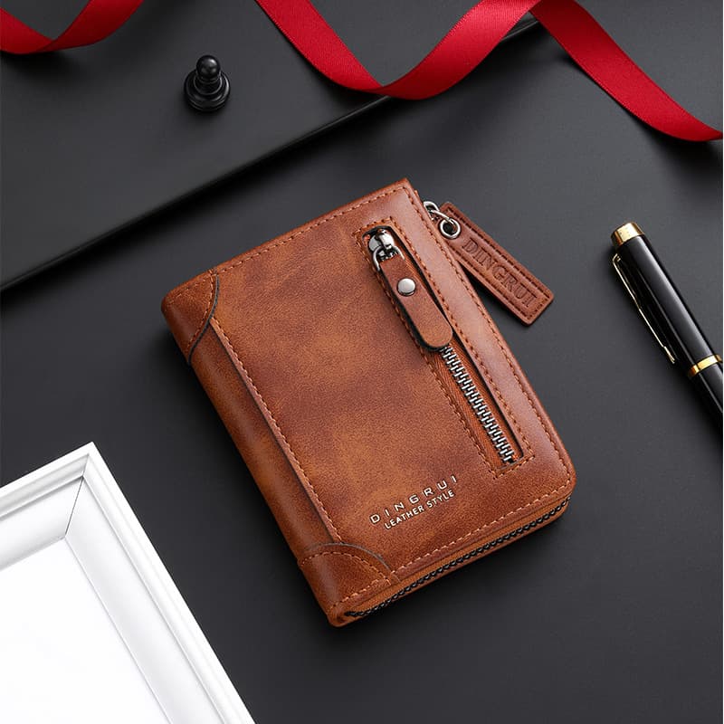 New Retro Versatile Men's Side Zipper Wallet Short Bifold Money Clip Foreign Trade Hot Selling High-Quality PU Coin Purse