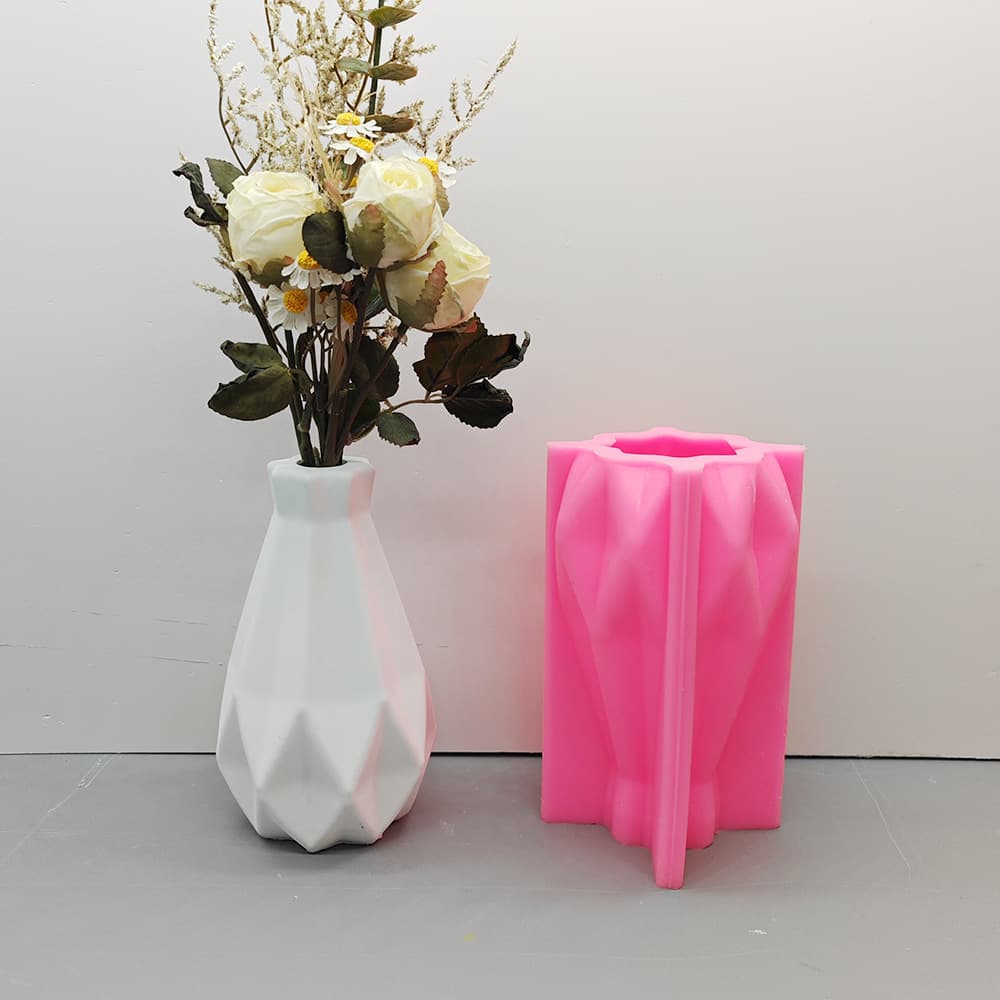 Unique Dried Flower Arrangement Plaster Vase Mold, Origami Shape Narrow Neck Hollow Vase Silicone Concrete Mold