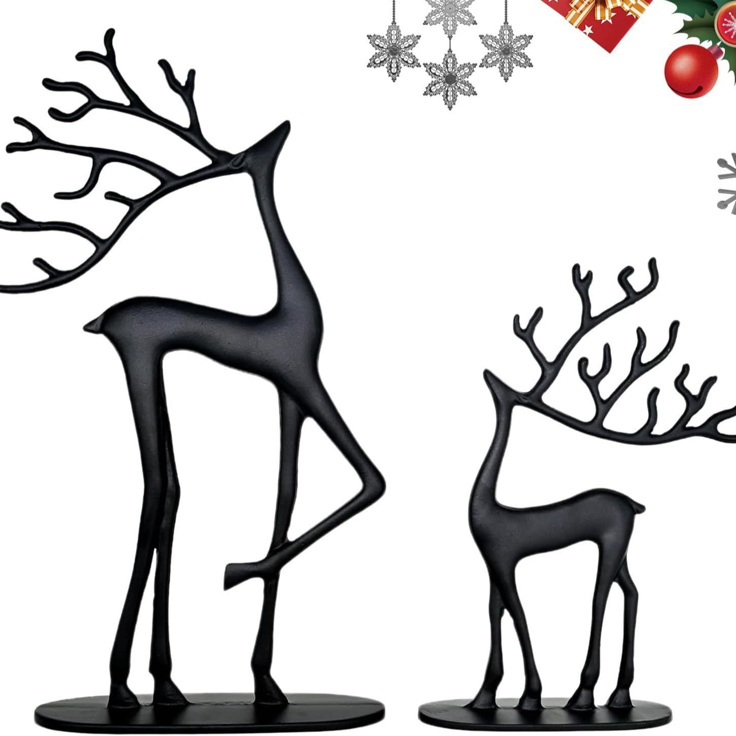Reindeer Christmas Decor Black Metal Reindeer Statue Christmas Sculpture Holiday Decoration