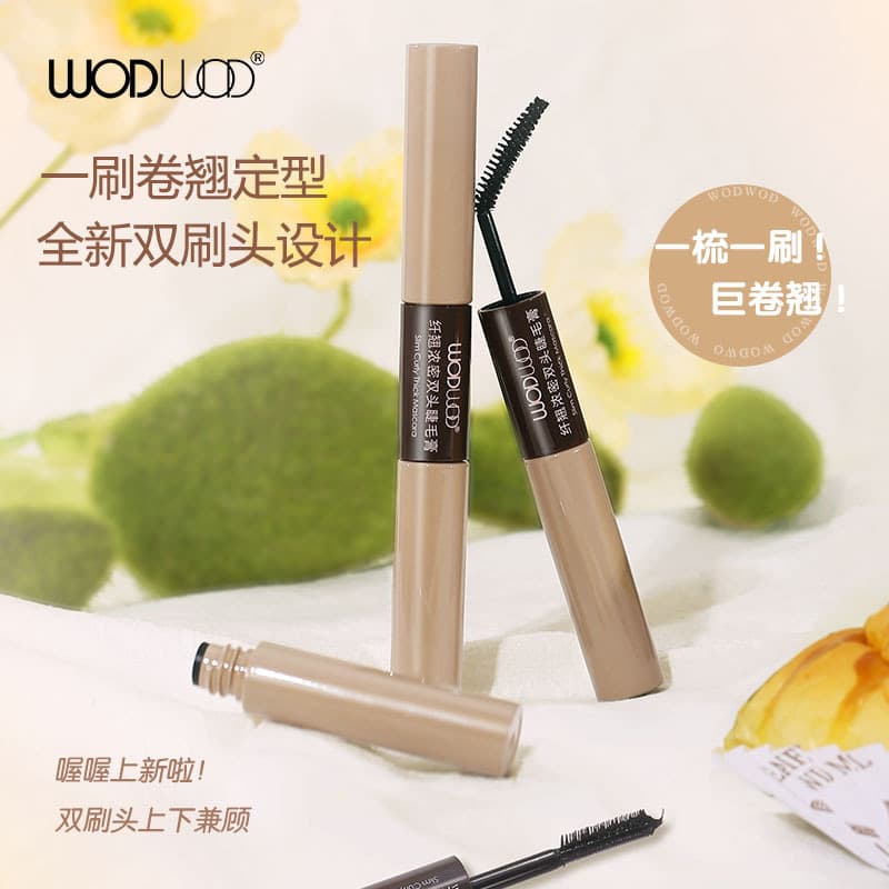 WODWOD Fiber Curling Volumizing Double-Ended Mascara, Lengthening, Curling, Defining, Waterproof, Smudge-Proof, Setting Mascara