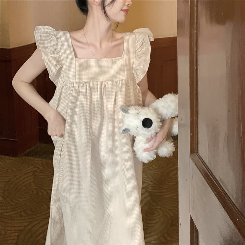 Summer Short Sleeve Nightgown Cartoon Simple Pajamas Loose Plus Size Women Simple Long Sweet Homewear