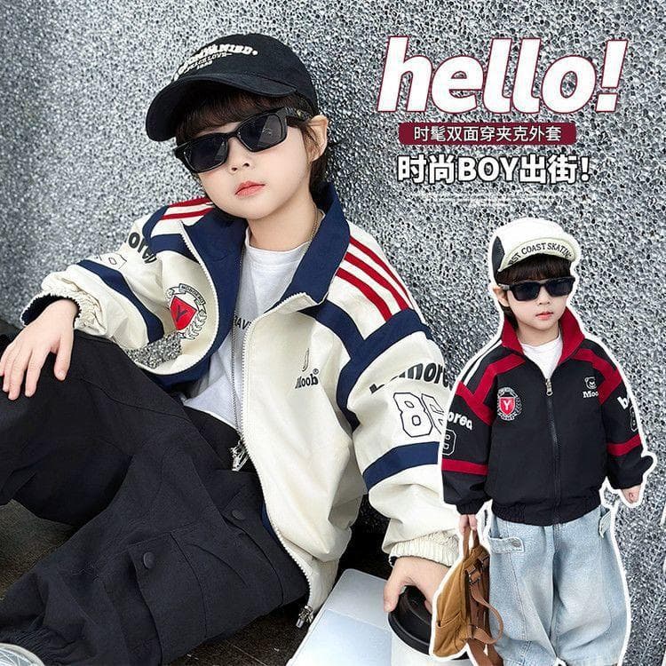 Boys Spring Jacket Reversible 2026 New Children's Lapel Jacket Spring Autumn Stylish Jacket Boys Clothes Trendy
