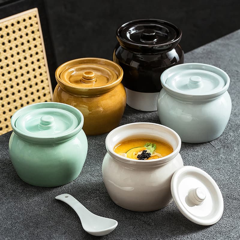 Home Ceramic Double-Boiling Pot, Single-Serving Bird's Nest Stew Pot, Chinese-Style Buddha Jumps Over the Wall Stew Pot, Earthenware Simmering Soup Pot