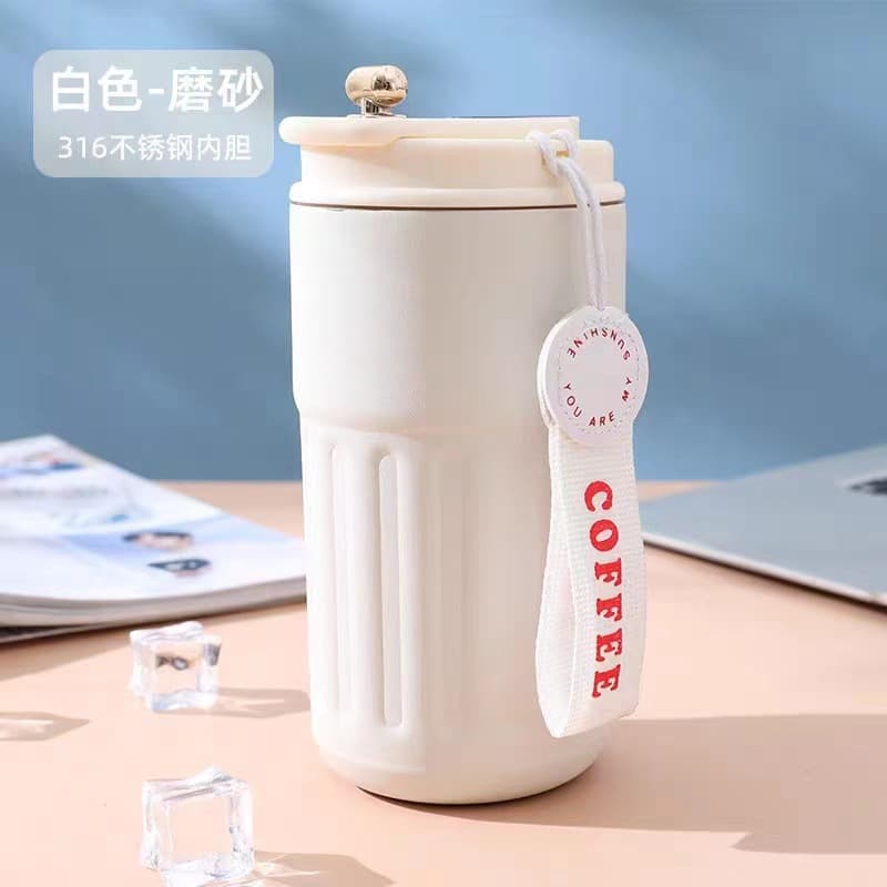 Wholesale Custom Stainless Steel Office High-Appearance Insulated Cup with Carrying Rope Travel Cup Portable Smart Coffee Cup for Women