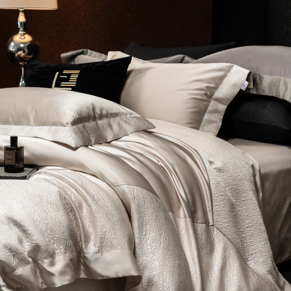 Luxury Class A Sleep-Grade 100-Count Long-Staple Cotton 4-Piece Bedding Set, Soft and Comfortable Jacquard Duvet Cover with Bedspread Style