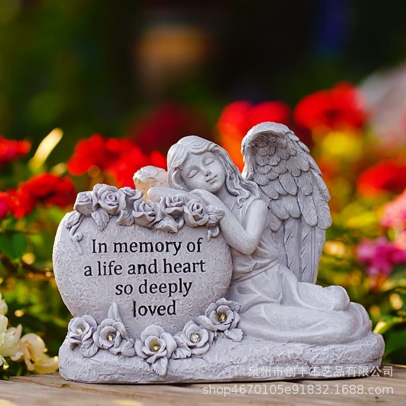 Cross-border Creative Angel Tombstone Garden Solar Resin Craft Ornament Memorial Courtyard Decoration