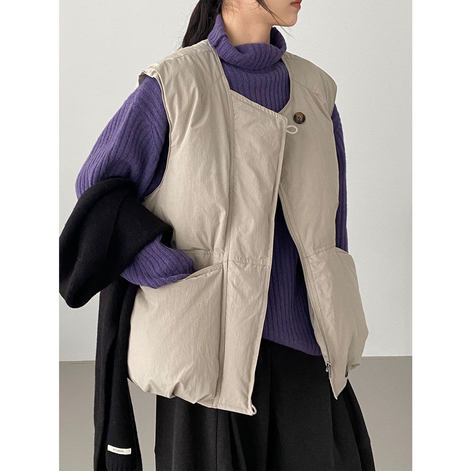 Namo Puff Bag, 90% White Duck Down Down Vest for Women, Japanese Style Loose Warm Thickened Vest Jacket 6171