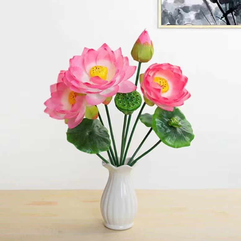 Realistic Lotus Pod, Leaf, and Flower Set for Living Room Display, Pond Decoration, and Photography Props