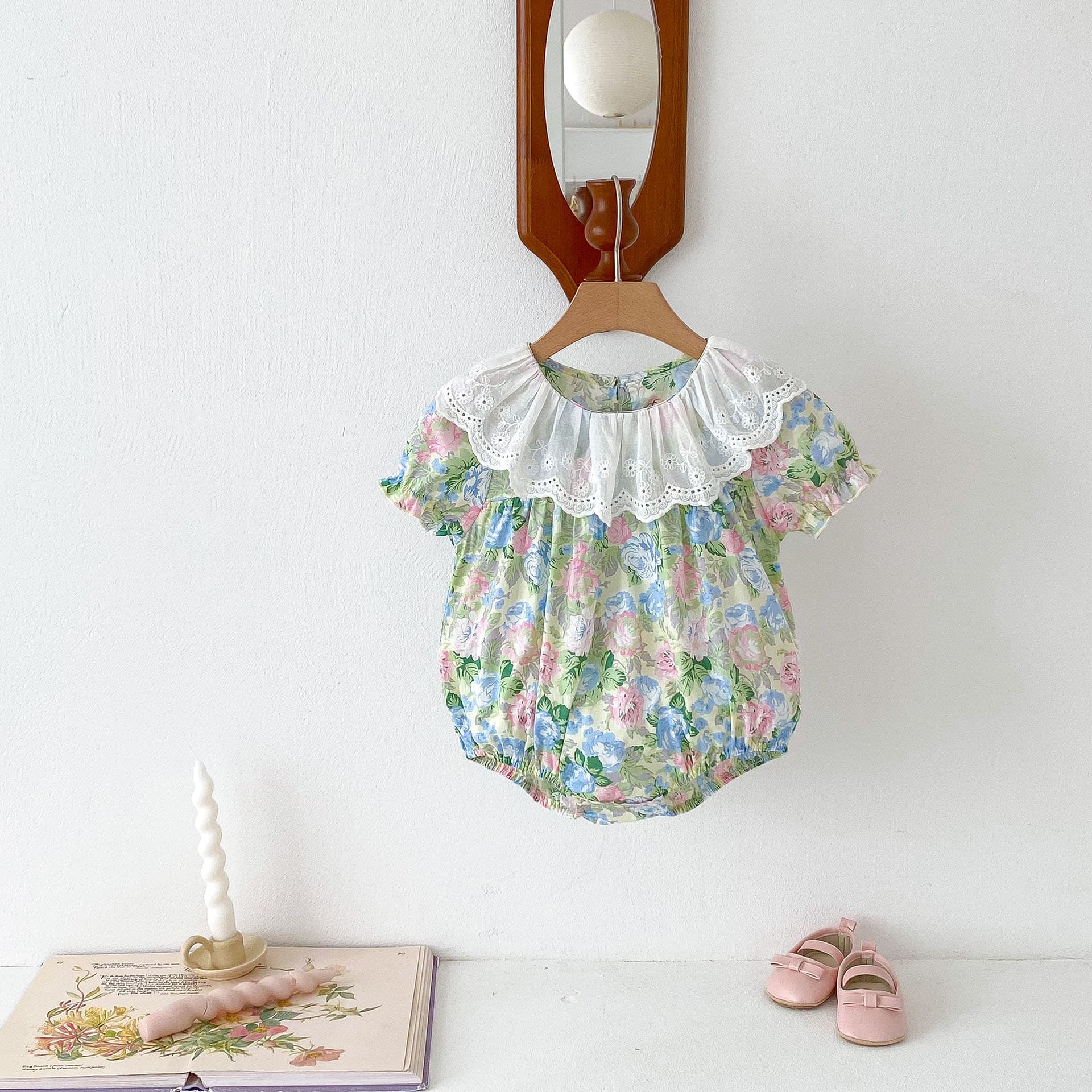 Newborn clothes type a pure cotton summer thin princess floral doll collar baby bag fart clothes female baby crawling clothes