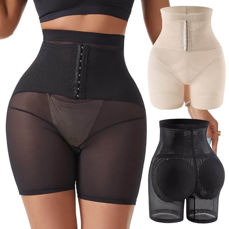 High Elastic Mesh Shaping Shorts for Women, High Waist Waist Cincher, Hip Pad Lifting Panty, Tight Dress Invisible Anti-Exposure Bottoming Shorts